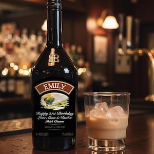Personalised DieCut BAILEYS Bottle Label - Pre-cut Gloss Finish - Add Any Text - Mothers Day Gift