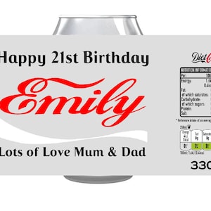 Personalised Happy Birthday DIET COKE Sticker Label - Pre-cut & Gloss Finish - Perfect Birthday Gift