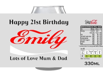 Étiquette autocollante personnalisée COKE DIET Joyeux anniversaire - Prédécoupée et finition brillante - Cadeau d'anniversaire parfait