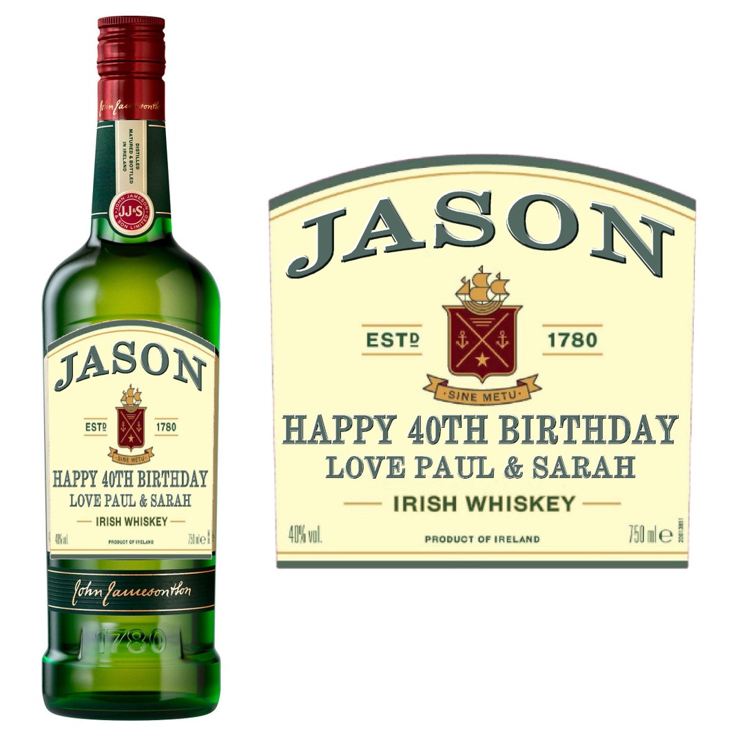 Personalised JAMESON Diecut Whiskey Bottle Label Precut & Gloss Finish