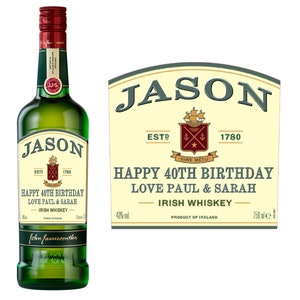 Personalised JAMESON DieCut Whiskey Bottle Label - Pre-cut & Gloss Finish - Add Any Text