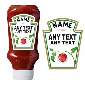 Personalised Ketchup Label/Sticker - DieCut - ADD ANY TEXT - Custom Size Option