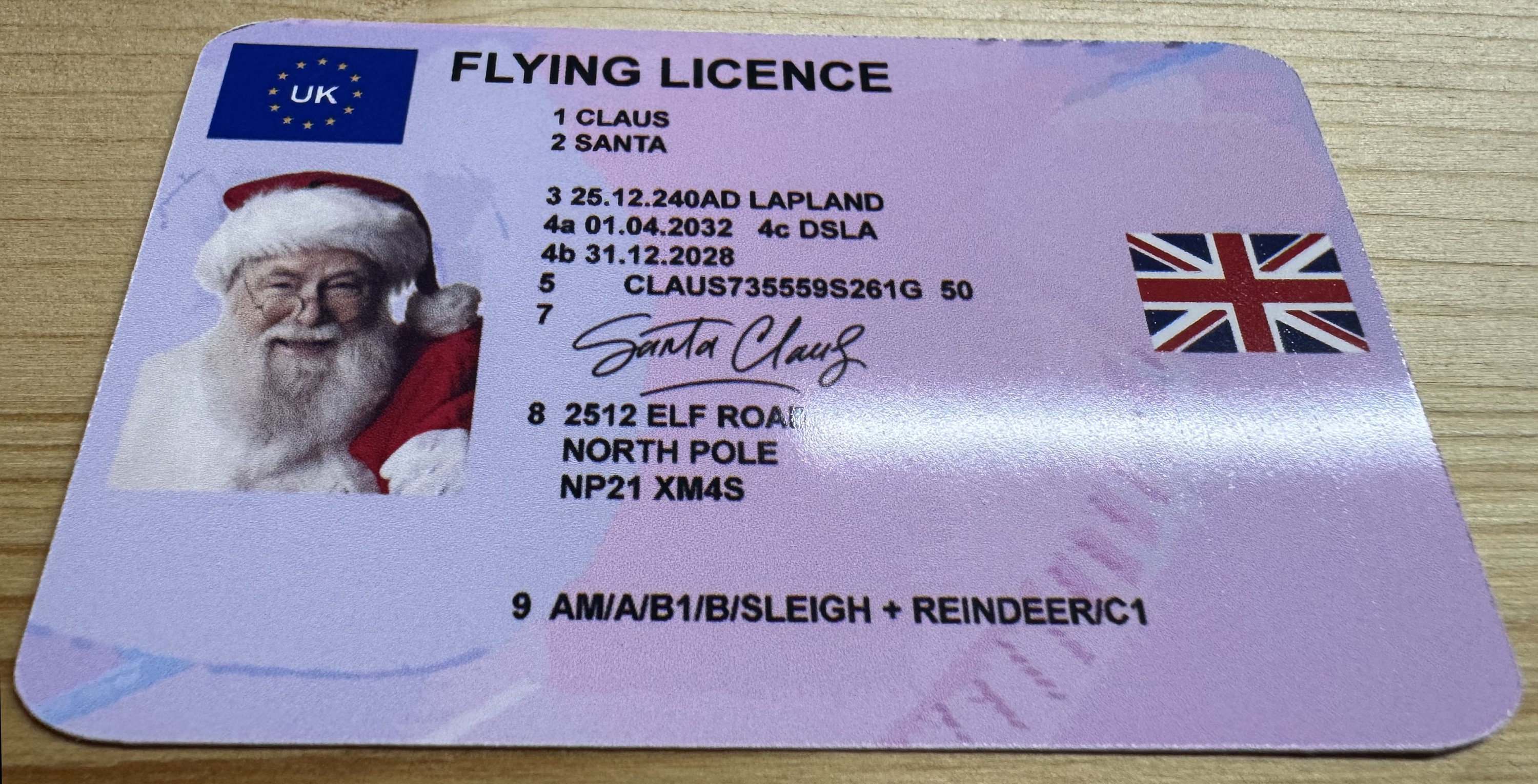 Santas Lost Flying Licence - Father Christmas Driving Licence - Great Fun