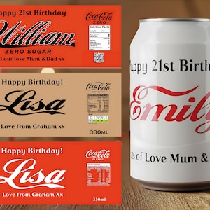 Personalised DIET COKE Sticker Label - Pre-cut & Gloss Finish - Add Any Text