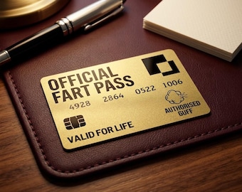 Official Fart Pass - Novelty Plastic Card - Gold Metallic