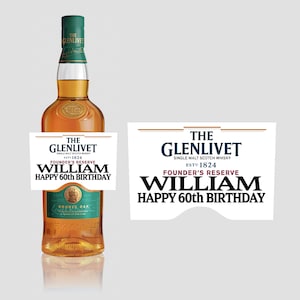 Personalisiertes Whisky-Flaschenetikett des Glenlivet-Gründers - Vorgeschnittene und glänzende Oberfläche - Fügen Sie einen beliebigen Text hinzu