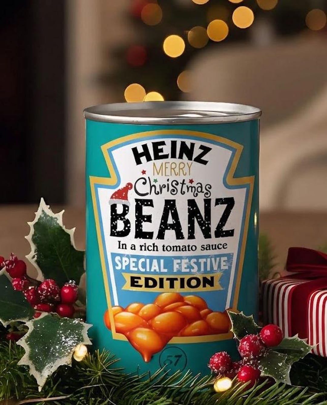 Christmas Heinz Baked Beans Tin Sticker - Pre Cut & Self Adhesive - TIN ...