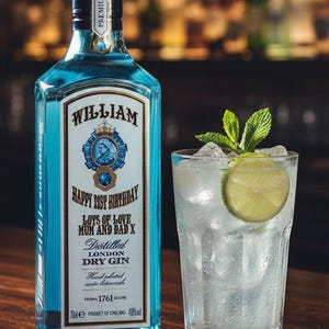 Personalised Bombay Sapphire DieCut Bottle Label - Pre-cut & Gloss Finish - Add Any Text