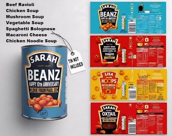 Personalised Tin Label/Sticker - 10th Wedding Anniversary Gift- For Baked Beans, Tomato/Chicken Soup