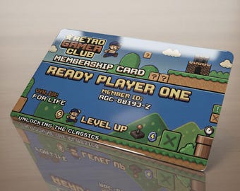 Retro Gamer Club - Carte plastique fantaisie - Souvenir amusant - Finition brillante durable