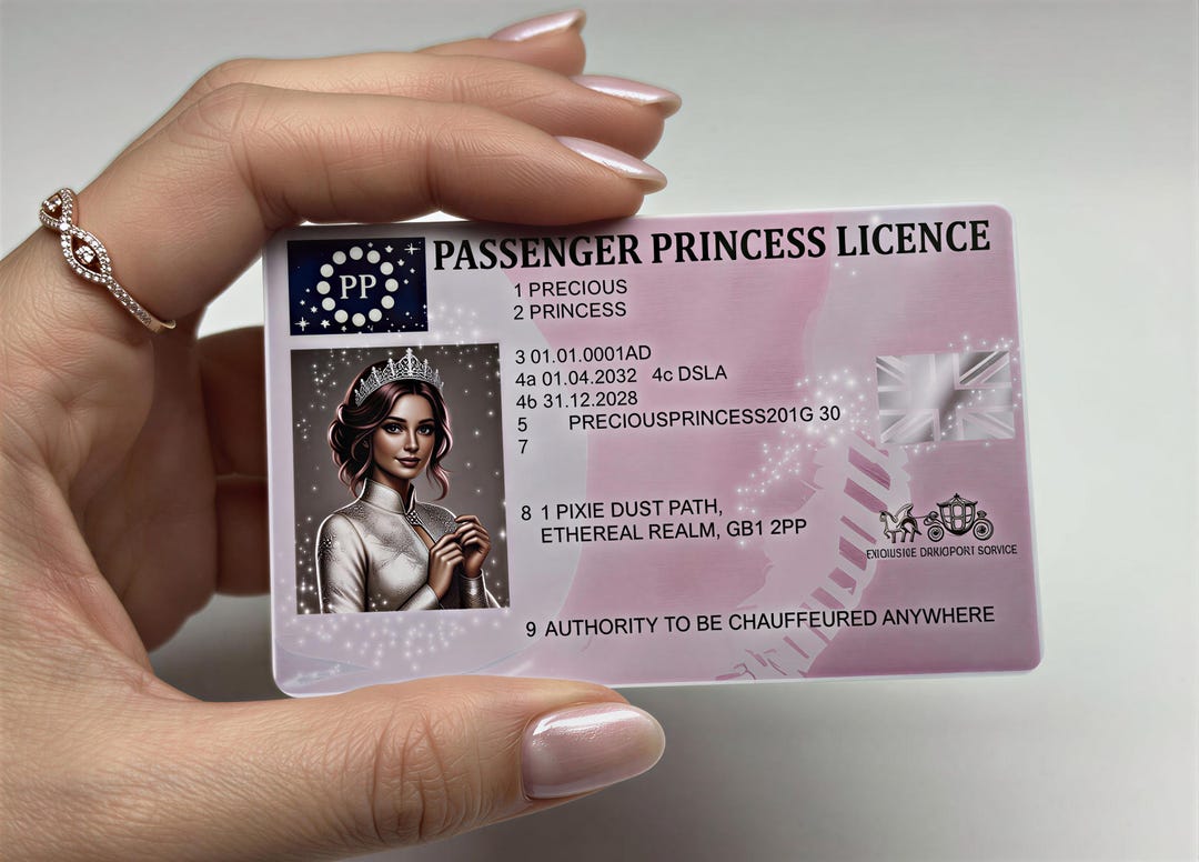 Passenger Princess Licence - Novelty Gift, Keepsake - Single Sided
