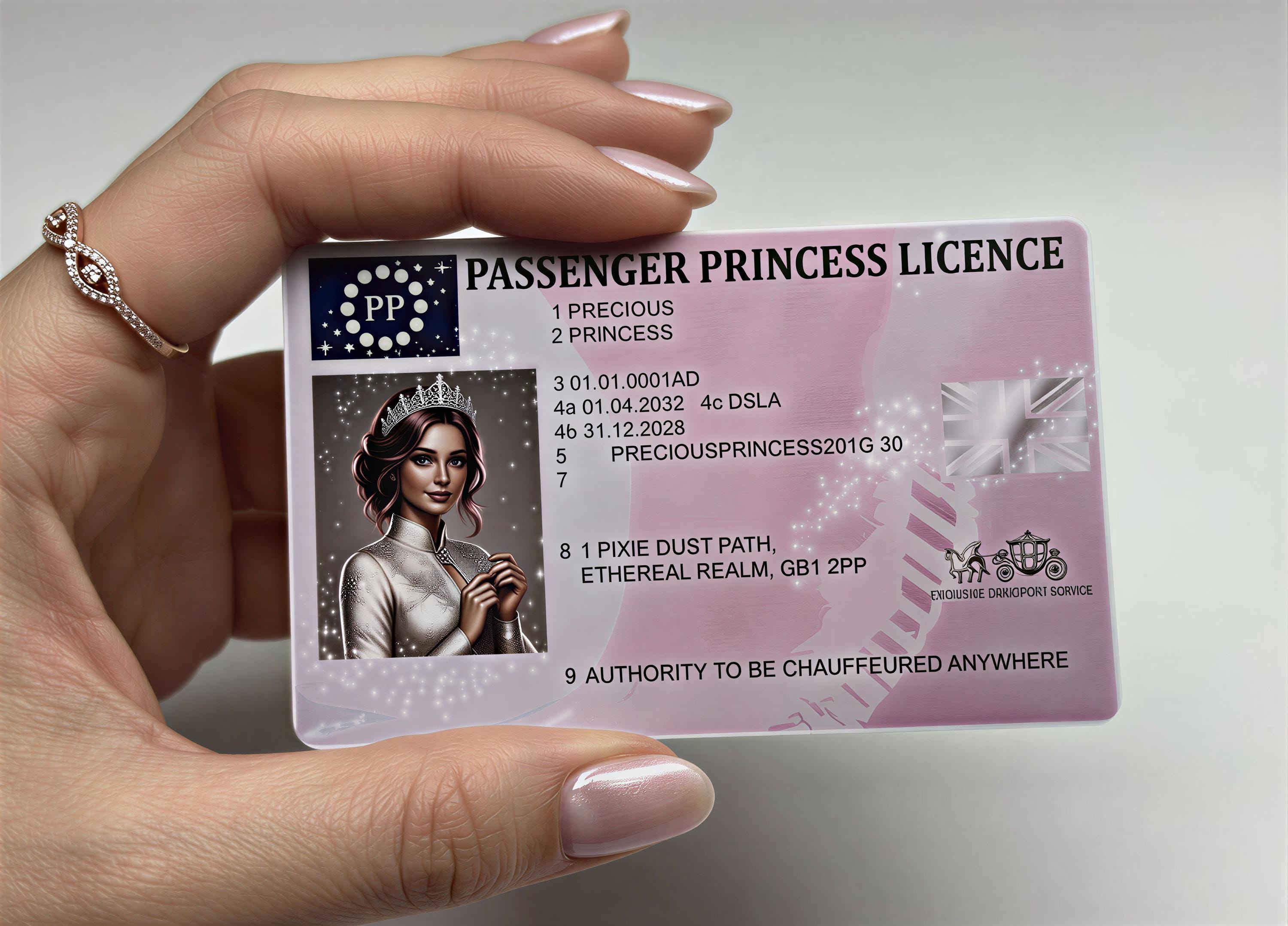 Passenger Princess Licence - Novelty Gift, Keepsake - Single Sided