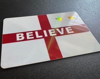 Carte de supporter Angleterre Football WC2026 - Believe - Couleurs vives + Étoiles dorées métallisées