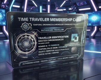 Carte de membre Voyageur du Temps - Carte en plastique brillant - Souvenir original et amusant