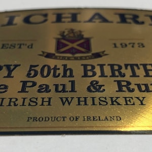 Personalised METALLIC  GOLD JAMESON DieCut Whiskey Bottle Label/Sticker - Pre-cut - Add Any Text