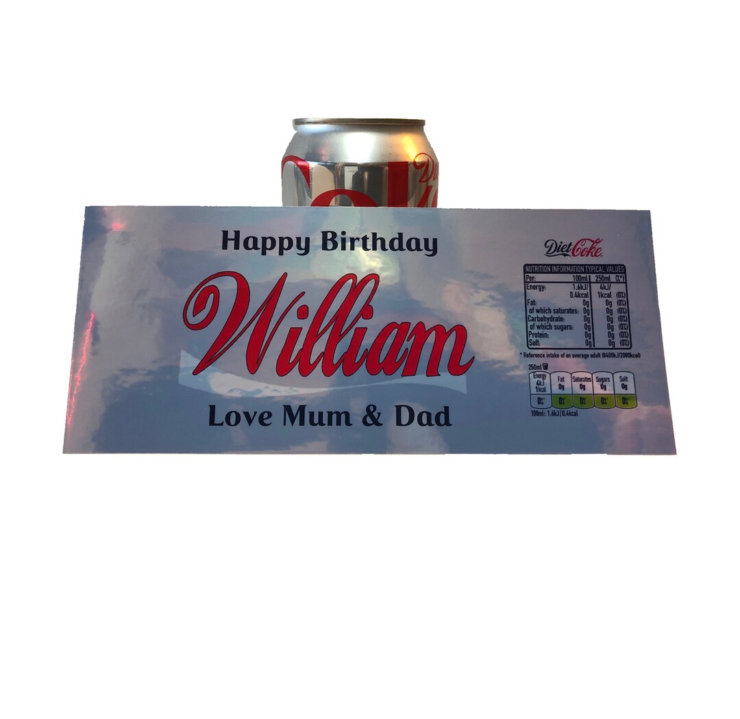 Personalised DIET COKE Sticker Label - Pre-cut &amp; Silver Metallic Finish ...