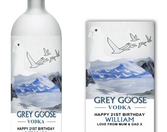 Personalised Grey Goose Vodka Bottle Label/Sticker - Add Any Text/Occasion