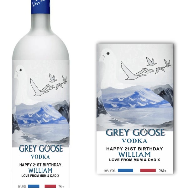 Personalised Grey Goose Vodka Bottle Label/Sticker - Add Any Text/Occasion