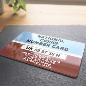 Joke National Insurance Crisis Card - Fun Novelty Gift, Keepsake - Premium Plastic Card