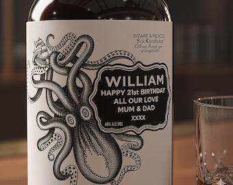 Personalised KRAKEN RUM DieCut Bottle Label/Sticker - Pre-cut - Add Any Text