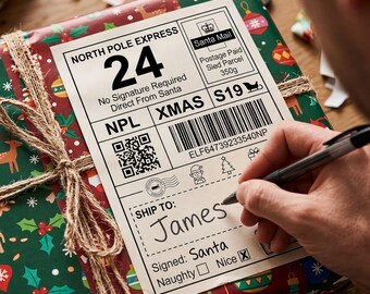 4 x Father Christmas Shipping Label/Stickers - Secret Santa