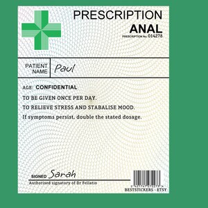 Adesivo/etichetta personalizzata per prescrizione medica "Rude Sexy" - Perfetto per biglietti di San Valentino/compleanno - Regalo per marito, moglie, fidanzata, fidanzato immagine 3
