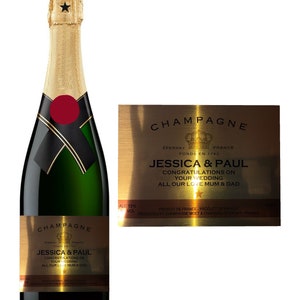 Étiquette de bouteille de champagne personnalisée - Finition métallique dorée - Ajoutez du texte