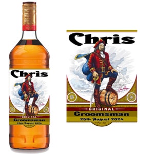 Personalisierte Captain Morgan DieCut Flaschenetikett - Vorgeschnittene und glänzende Oberfläche - Fügen Sie einen beliebigen Text hinzu