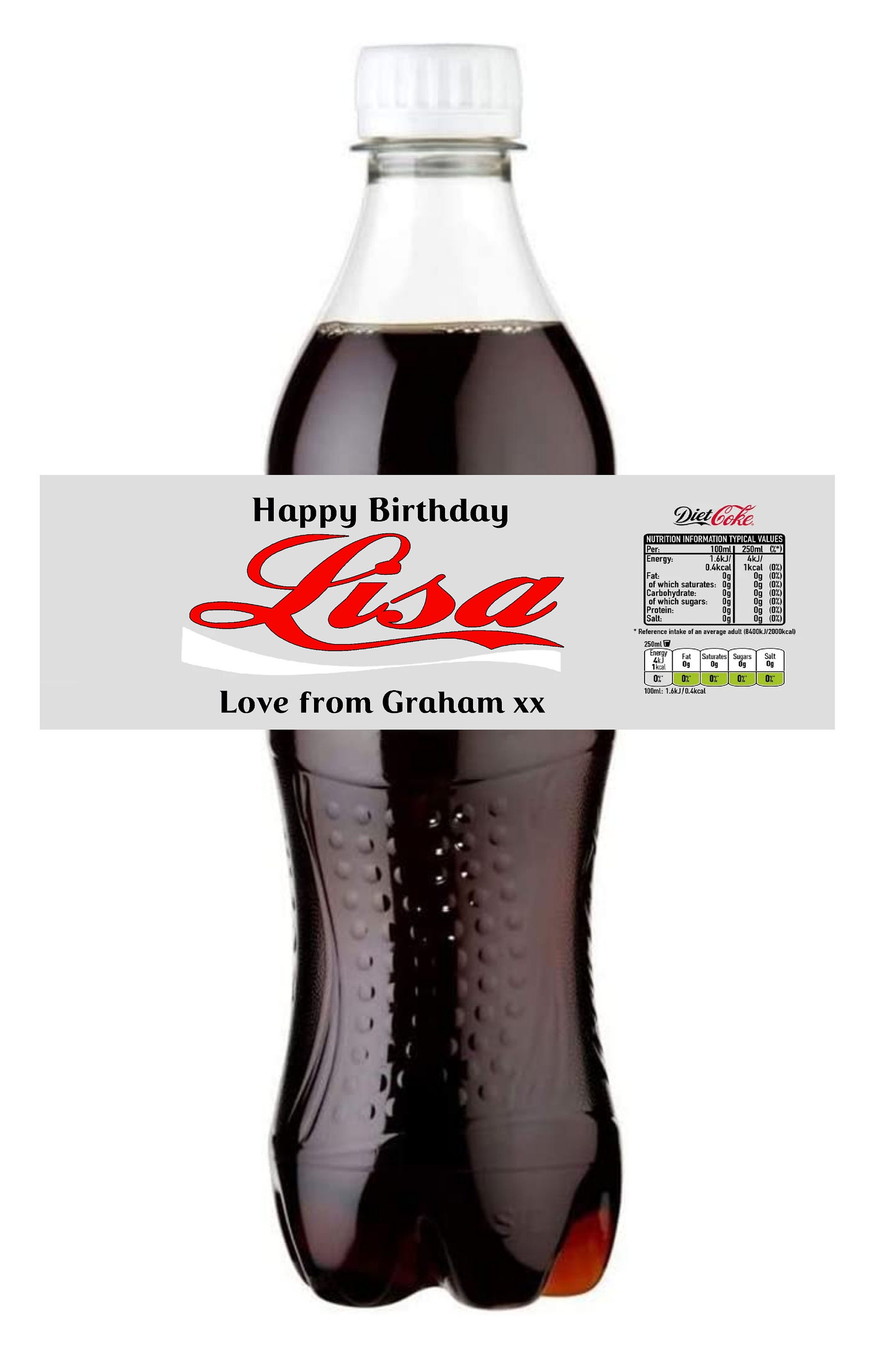 Personalised DIET COKE Bottle Sticker Label - Pre-cut & Gloss Finish - Great Gift Idea