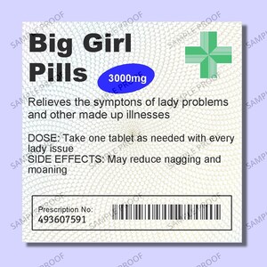 BIG GIRL PILLS Prescription Label/Sticker - Birthday/Christmas Gift