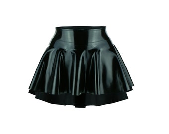 Latex Hi-lo Micro Mini Skater Skirt