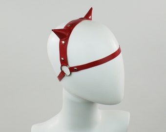 Latex Luci Devil Horns Head Harness