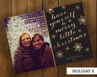 Back and Gold Snowflake Christmas Card with 1 Photo