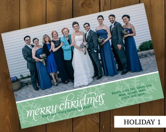 Holiday Christmas Card with Snowflakes and 1 photo