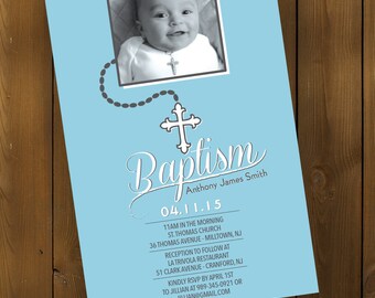 Baptism Party Invitation with Cross and Photo