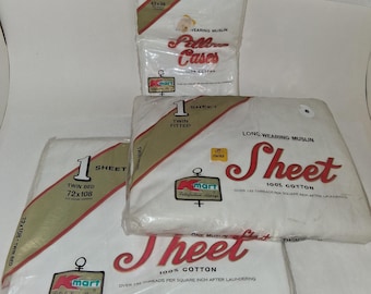 Vintage KMART Twin Sheets Set 100% cotton, Flat, Fitted and 2 pillowcase NEW NOS