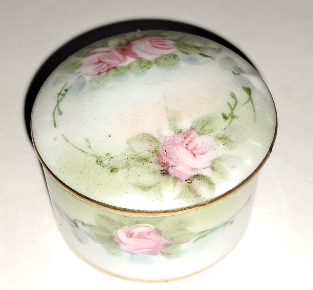 Hand Painted Nippon Trinket Box Rose Trinket Pill Box by Nippon FREE