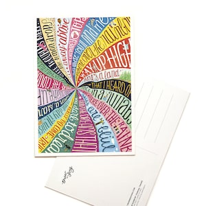 Über den Regenbogen Postkarte, Typografie Song Lyrics Kunst, Zauberer von Oz Illustration, Film Kunstdruck, Pop-Kultur-Karte, Fan Art Song Postkarte