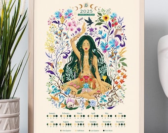 Divine Feminine Lunar Calendar 2025, Moon Phase Calendar, Spiritual Art Gift, Moon Cycle Chart, Astrology Wall Art (Instant Download)