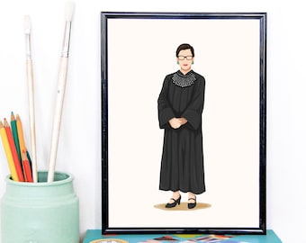 Ruth Bader Ginsburg Poster, Notorious RBG, Strong Powerful Woman, Feminist Art Print, Girl Power Decor, Girlboss Gift for Her, Feminism