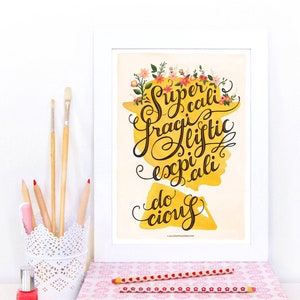 Pôster de Mary Poppins, impressão de tipografia de conto de fadas, ilustração da Disney, arte de parede infantil, presente fofo para crianças, decoração de berçário, presente de chá de bebê