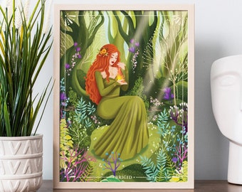 Brigid Celtic Goddess Art Print, Divine Feminine Art, Sacred Feminine, Gaelic Mythology, Feminine Energy, Imbolc Gift, Witch Wicca Altar