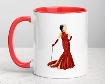 Cruella Mug with Color Inside, Cruella De Vil, Disney Villain Gifts, Pop Art Gift for Her, Fun Cute Coffee Mug, Feminism, Women Empowerment