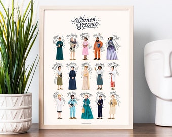 Women of Science Framed Print, Women in STEM Wall Art, Feminist Gift for Scientist, Science Teacher Gift, Educational Classroom Office Decor