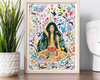 Boho Wall Art Print, Feminine Botanical Poster, Colorful Aesthetic Decor, Nature Inspired Wall Art, Floral Gallery Wall, Earthy Home Decor