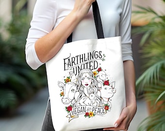 Vegan Feminist Tote Bag, Earthlings United, Animal Rights