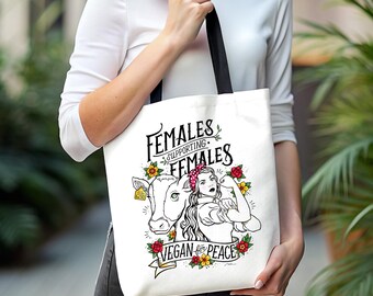 Vegan Feminist Art Tote Bag, Animal Rights