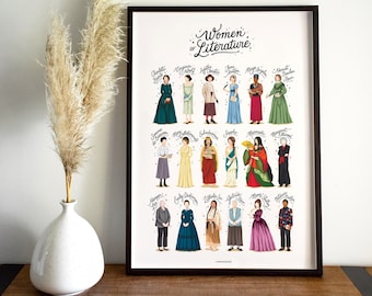 Women of Literature Print, Female Authors Framed Poster, Book Lover Gift, English Teacher Gift, Literary Art Print, Classroom Office Decor