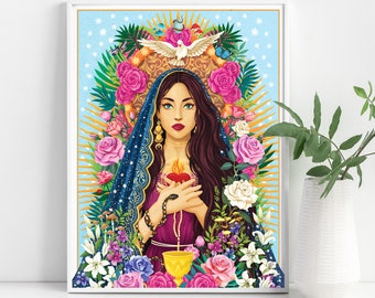 Mother Mary Divine Feminine Art Print, Mary Magdalen Rose Priestess Spiritual Art, Sacred Feminine, Mother Goddess Art, Altar Art, Mary Icon