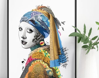 Girl with a Pearl Earring Pop Art Collage Print